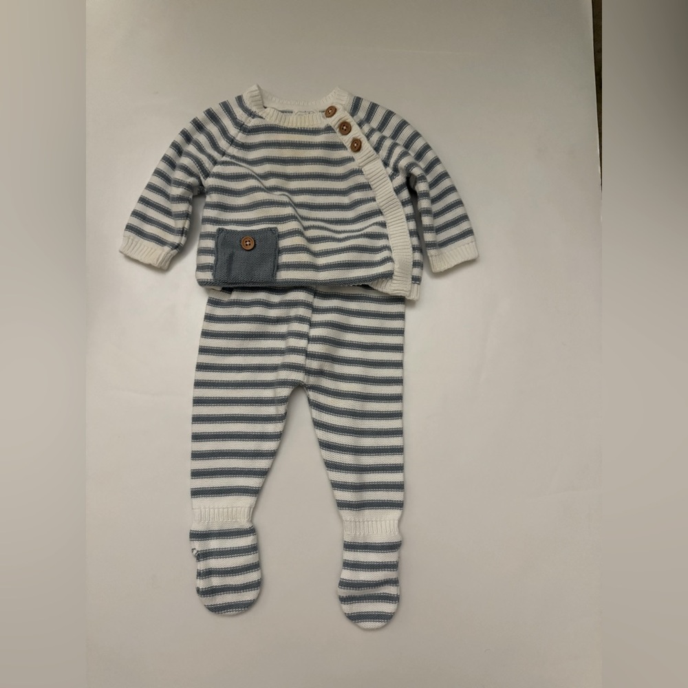 Mud Pie baby boy blue striped sweater set - 0-3 months